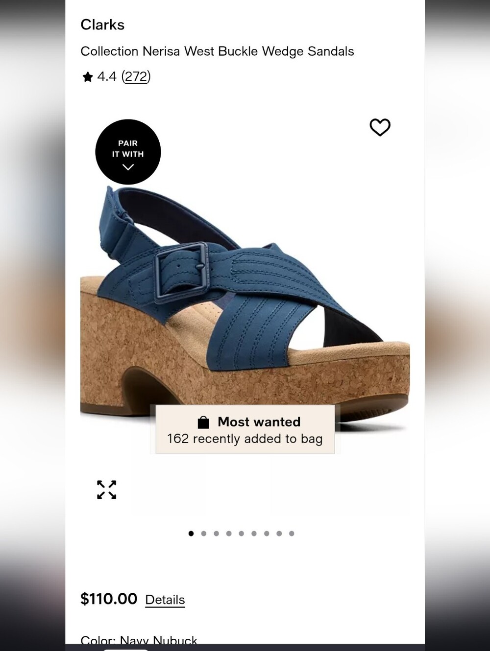 Clarks Collection Nerisa West Buckle Wedge Sandals Women’s US 10 Navy New Retail - Picture 3 of 7